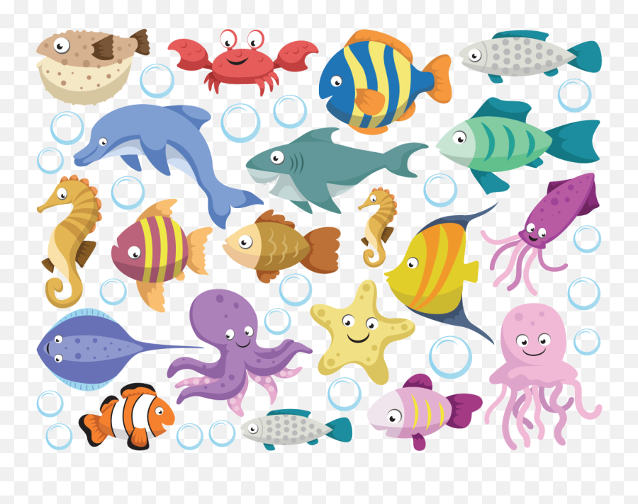 Sea Animal Wall Sticker Fish U0026 Marine Life Wall Decal - Fish Emoji,Octuopus Emoticon In German