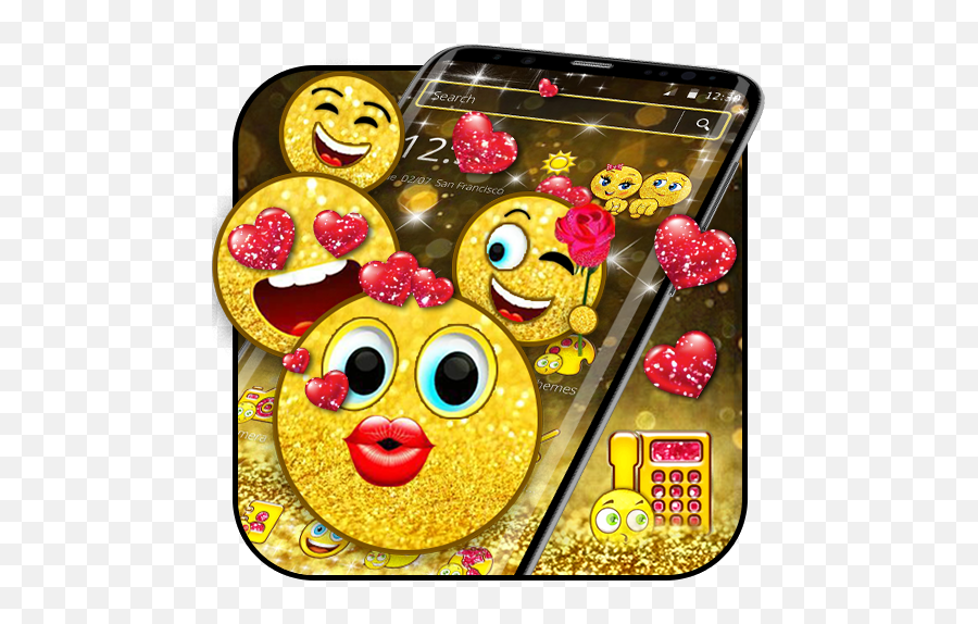 Sparkling Golden Glitter Emoji Theme - Smartphone,Coc Star Emoticon