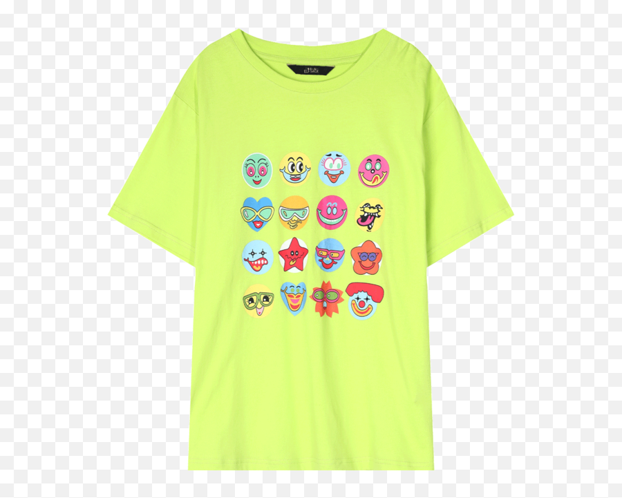 Elfsack Harajuku Green Smile Print Casual T - Shirts Women 2020 Summer Elf White Short Sleeve Korean Ladeis Daily Graphic Tops Short Sleeve Emoji,Cute Emoji Shirts