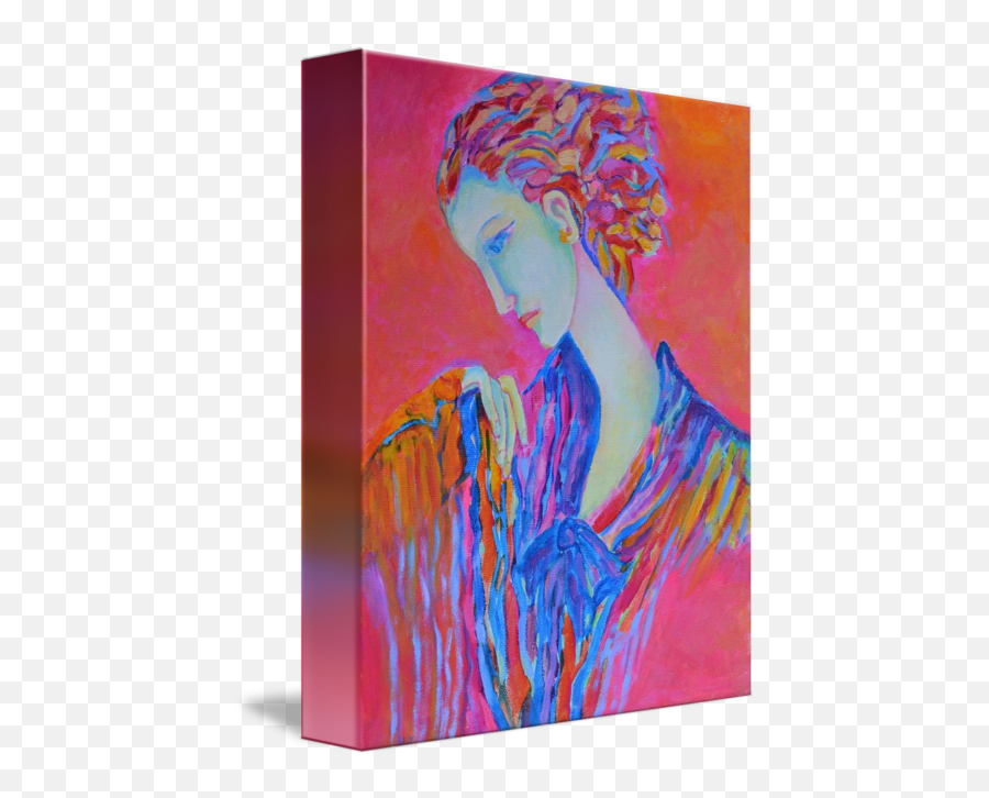 Woman Painting Portrait Pink Blue - Blue And Pink Painting Portrait Emoji,Contemporary Art Portrait Emotion