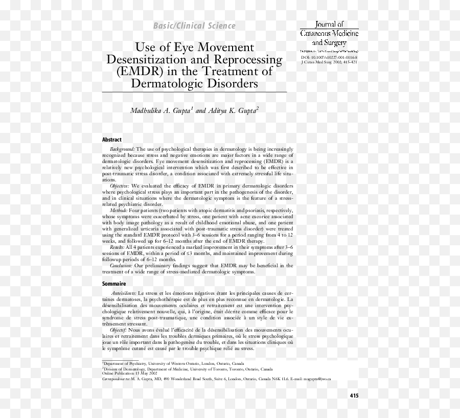 Use Of Eye Movement Desensitization And - Document Emoji,Voc Emotion Sud Body Location