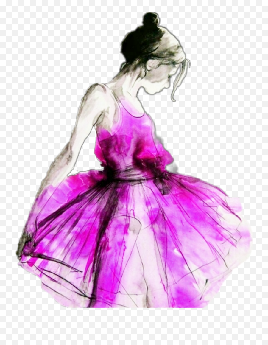 Pink Dress Girl Sticker - Disegni Stilizzati Con Acquerelli Emoji,Emoji Dress Girl