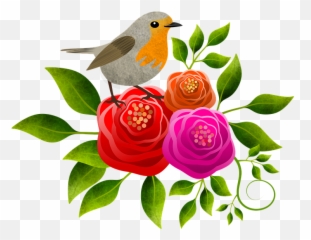 Redhead Bird Flowers Floral Roses Floor - Burung Dan Bunga Mawar Emoji,Flower Emojis Ong
