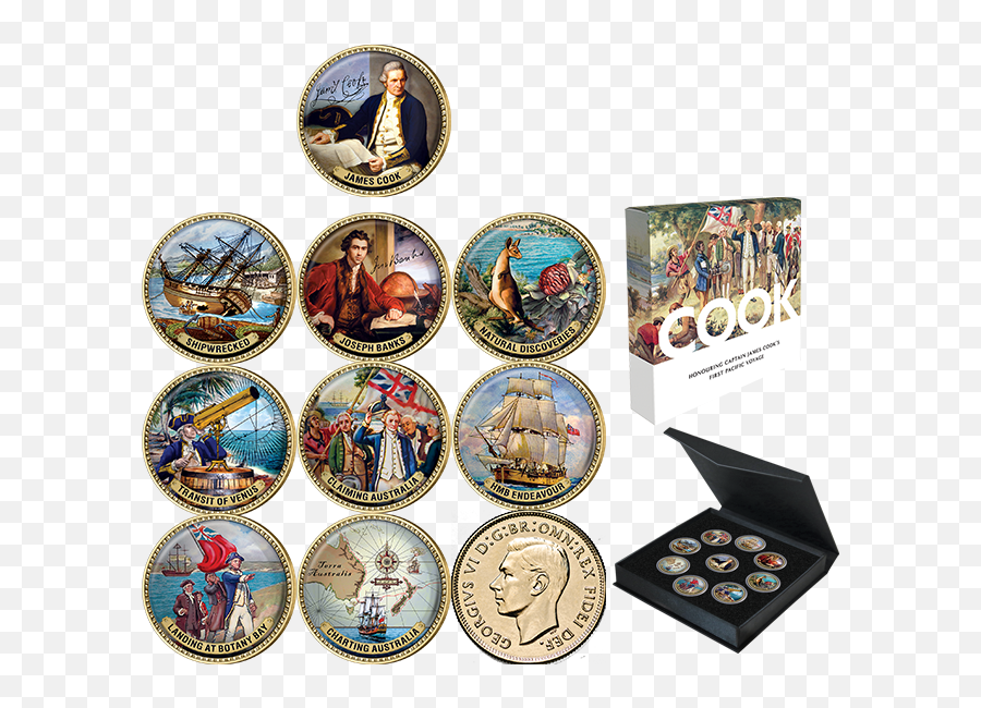 Captain Cook Gold Plated Penny 9 Coin Collection - Captain James Cook Emoji,Coins Emoji