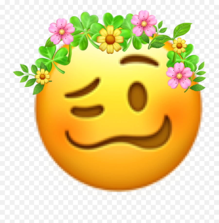 Pink Sticker - Happy Emoji,Emoji With Flower Crown & Ducces