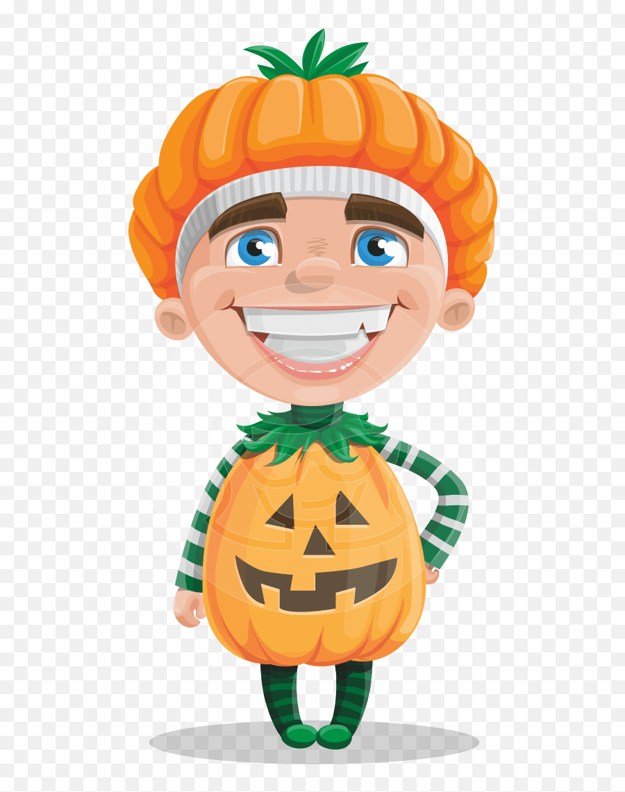 Kid With Halloween Costume Cartoon Vector Character Graphicmama - Animated Kid In Halloween Costume Emoji,Pumpkins Emotion Faces