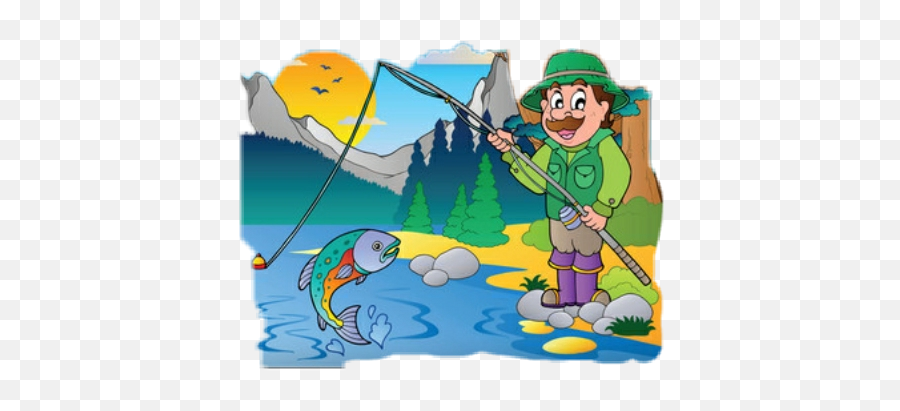 Fishing Man Mountains Cartoon Sticker - Fisherman Cartoon Emoji,Man Fishing Emoji