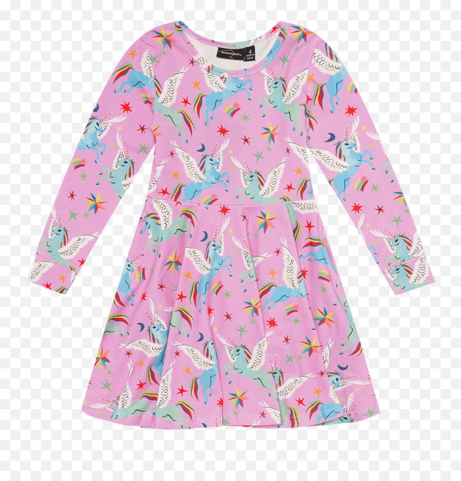 Rock Your Baby Rainbow Pegasus Ls Waisted Dress - Long Sleeve Emoji,Boy Emoji Clothes