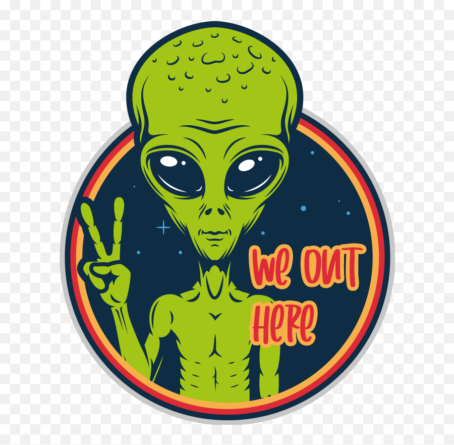 We Out Here Alien Laptop Sticker - Came In Peace Alien Emoji,Smiley Face Emoticon Shows Up As An Alien