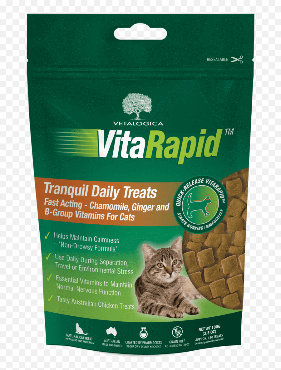 Vitarapid Tranquil Daily Treats For Cats 100g - Cat Treat Emoji,4 Different Cats With 4 Different Emotions