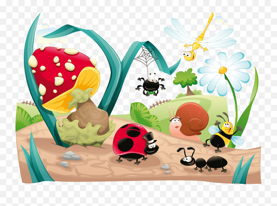 Download Of Illustration Bee Insect Vector Forest Cartoon - Insect In The Forest Clipart Emoji,Emoji Baby Book Game Boy Crown Boat Tree Bug