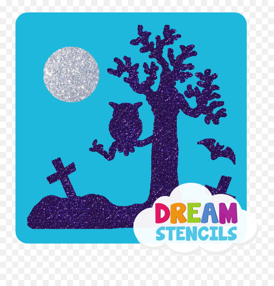 Spooky Graveyard With Owl Stencil - Moon Emoji,Emoji Stencils