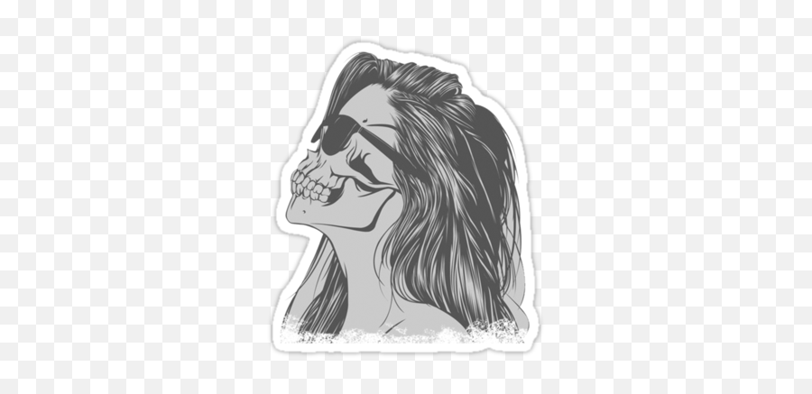 Cool Skull Girl Sticker - Skeleton Girl Side View Drawing Emoji,How To Draw Emotions Tumblr