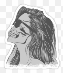 Cool Skull Girl Sticker - Skeleton Girl Side View Drawing Emoji,How To Draw Emotions Tumblr