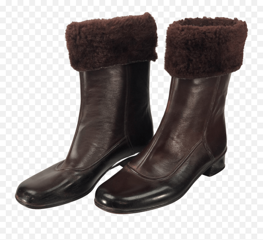 60u2019s Brown Mid Calf Boots With Faux Fur Trim - Round Toe Emoji,Boot Cuffs & Emoji