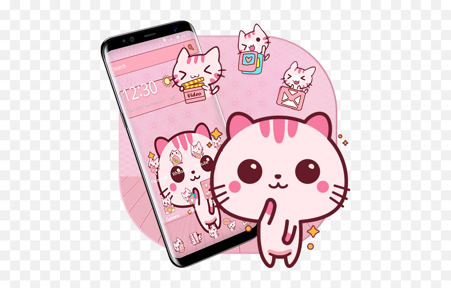 Download Cute Pink Kitty Theme Kawaii Sweet Icon On Pc U0026 Mac - Temas Kawaii Para Pc Emoji,Samsung Astonished Emoji