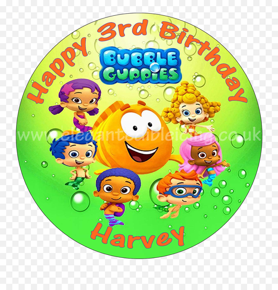 Bubble Guppies Green Personalised Edible Round Cake Topper - Bubble Guppies Emoji,Bubble Emoticon