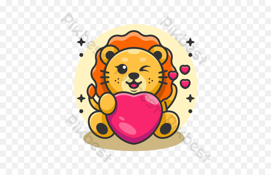 Cute Baby Lion King Holding Heart Cartoon Ai Png Images Emoji,Flying Kiss Emoji