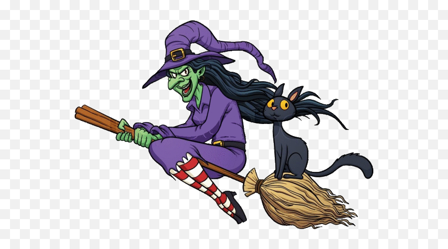 Images In Halloween - Flying Cartoon Witch Emoji,Emoticon Witch And Cauldron Gif