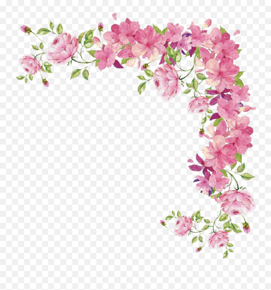 Pink Flowers Border Png Png Mart Emoji,Emoticons Spring Flowers