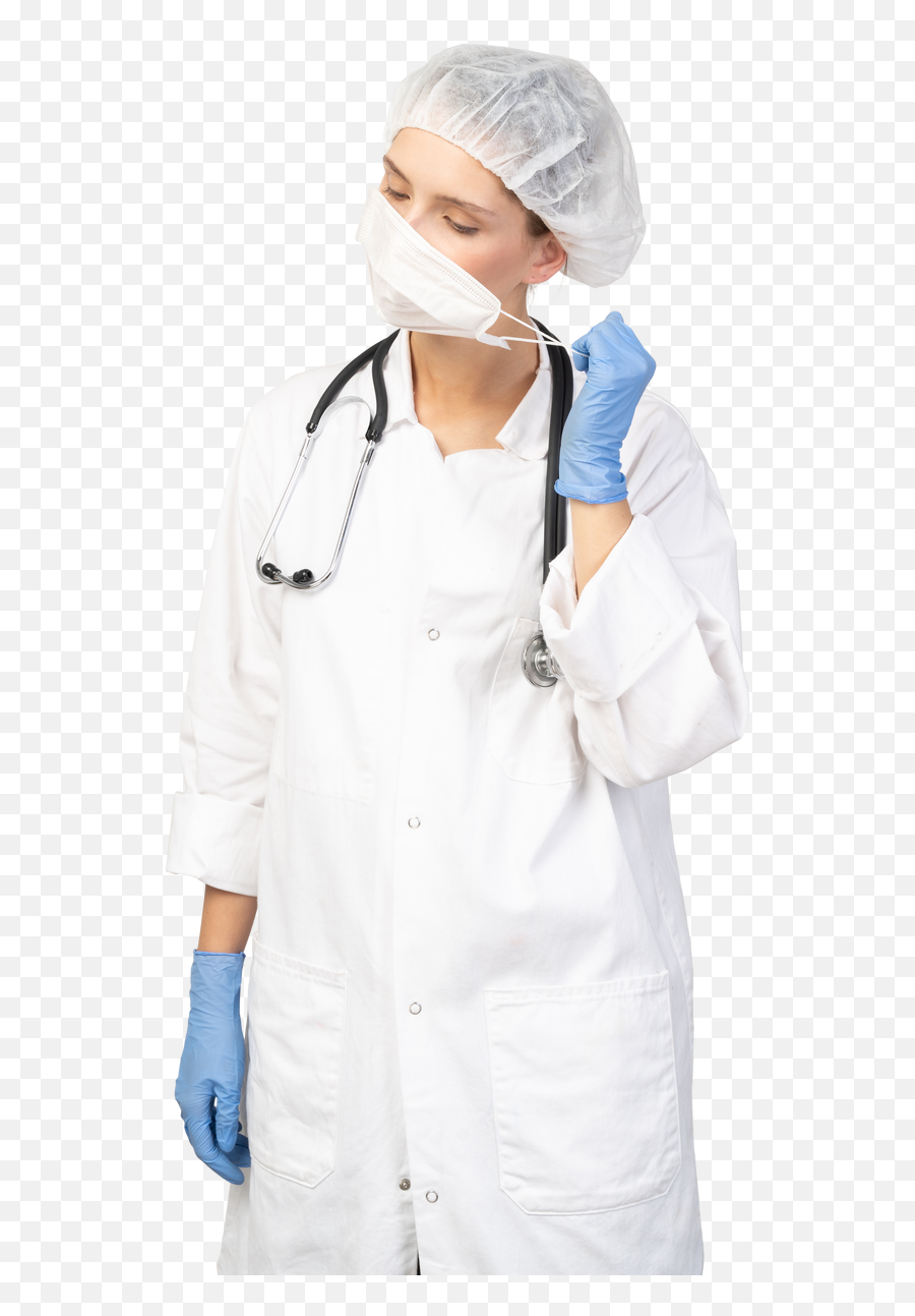 Three - Quarter View Of A Young Female Doctor Putting On A Emoji,Nurse Doctor Emoji