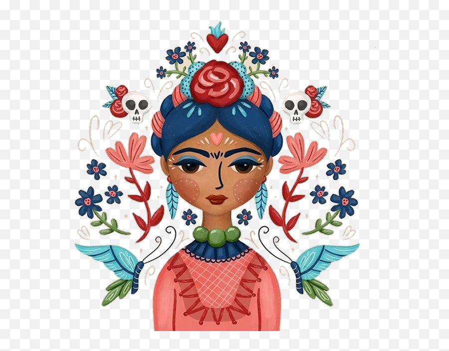 Fridakahlo Sticker - Mexican Lady Embroidery Pattern Girly Emoji,Emoji Embroidery