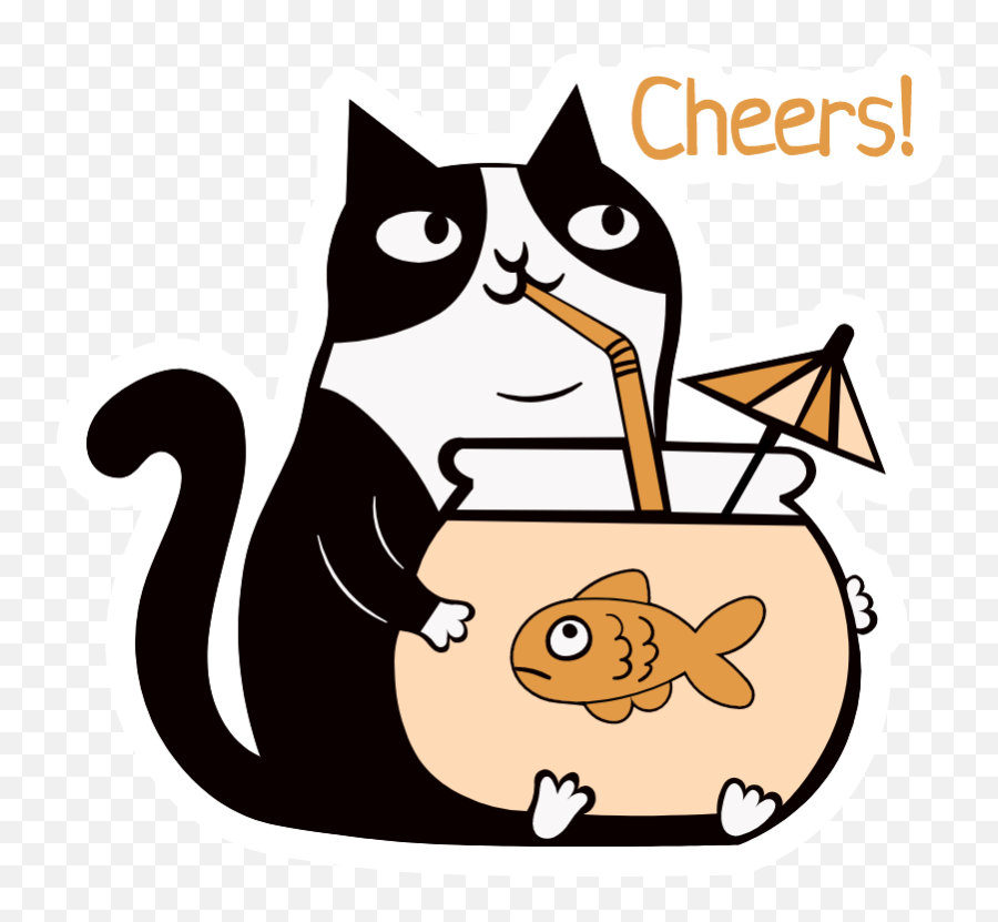 Cheers Cat With Fishbowl Cocktail Cute Anime Cat Cute Emoji,Kitty Paws Emoticon