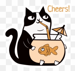 Cheers Cat With Fishbowl Cocktail Cute Anime Cat Cute Emoji,Kitty Paws Emoticon