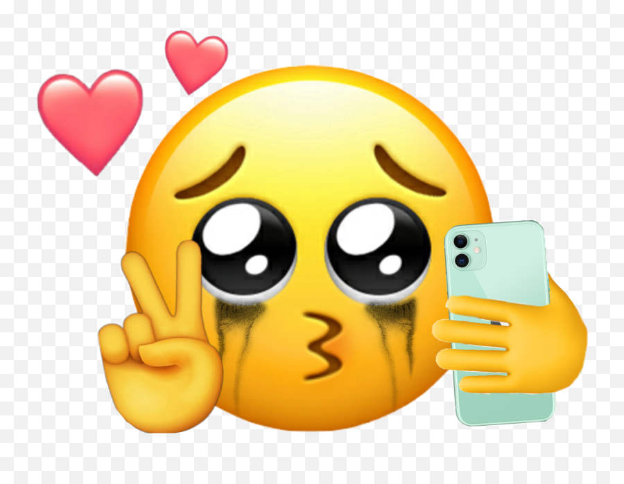 Hearts Crying Sticker - Simp Emoji,Peace Sign Emoji Iphone