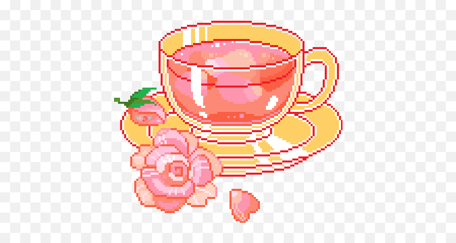 Tea Cute Kawaii Pink Pastel Sticker - Aesthetic Pixel Png Transparent Emoji,Kawaii Tea Set Emoji