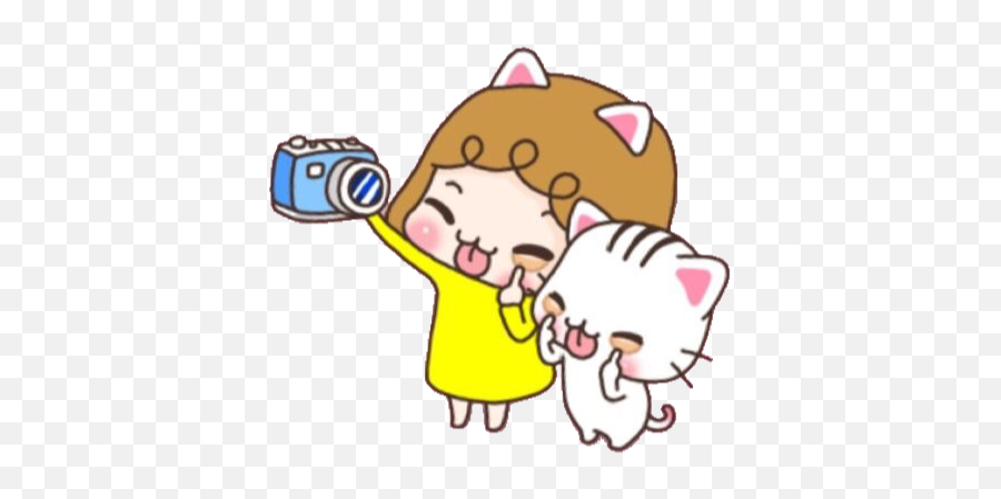 Kawaii Cute Kitty Kitten Cat Girl Sticker By T - Girl With Kitten Cartoon Emoji,Cat Girl Emoji