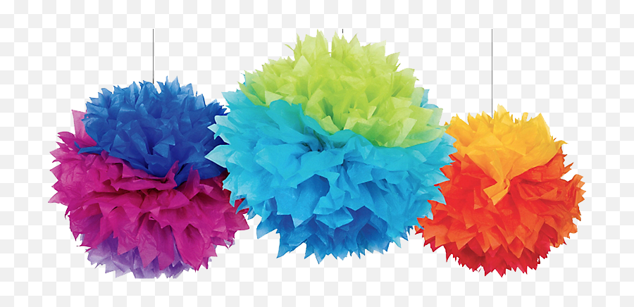 Download Rainbow Fluffy Pom Pom Decorations - 3 Rainbow Puff Paper Decoration Png Transparent Emoji,Emotions Pom Pom Balls