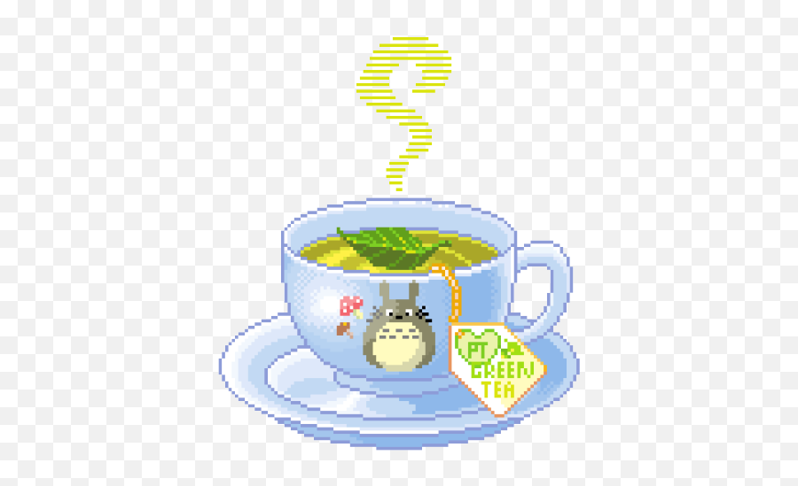 Greentea Tea Teacup Warm Sticker - Green Tea Pixel Art Emoji,Kawaii Tea Set Emoji