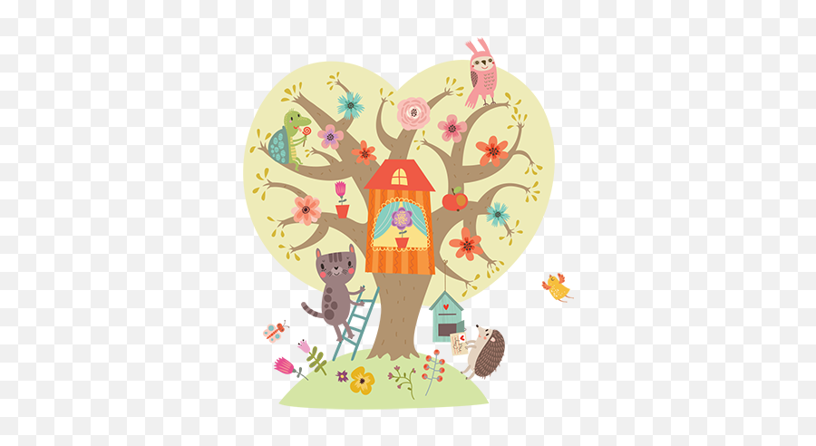 Tree And Animals Wall Sticker Illustration Sticker - Illustration Emoji,Animal Emoji Names