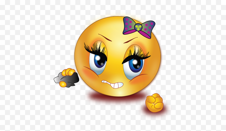 Angry Girl Holding Rock Emoji - Angry Girl Smiley,Girl Emoji