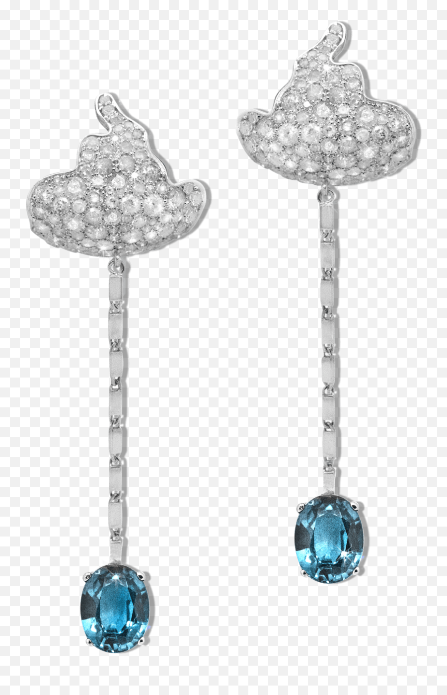 Miscible White Gold Earrings Set With 2 Blue Sapphires And Emoji,4 Diamonds Are Emotions