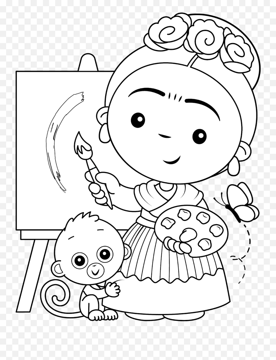 Coloring Pages Ideas In 2021 - Simple Frida Kahlo Colouring Emoji,Frida Khalo Emoji