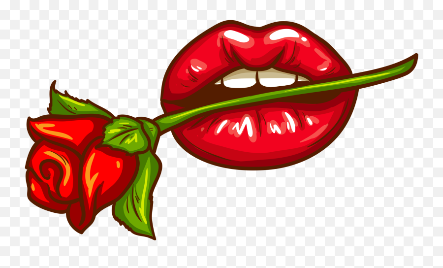 Cartoon Lips With Tongue Clipart - Cartoon Lips With Rose Emoji,Lip Bit Emoticon