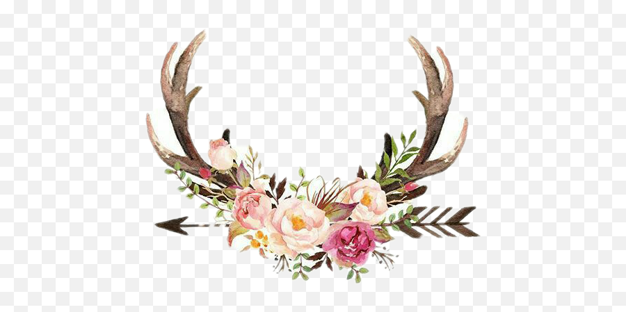 Horns Sticker Challenge On Picsart - Rustic Deer Antlers With Flowers Clipart Emoji,Horns Down Emoji