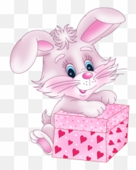 Rabbit With Gift Package Png - Valentines Day Clipart Bunny Emoji,Rabbit With Hearts Emojis