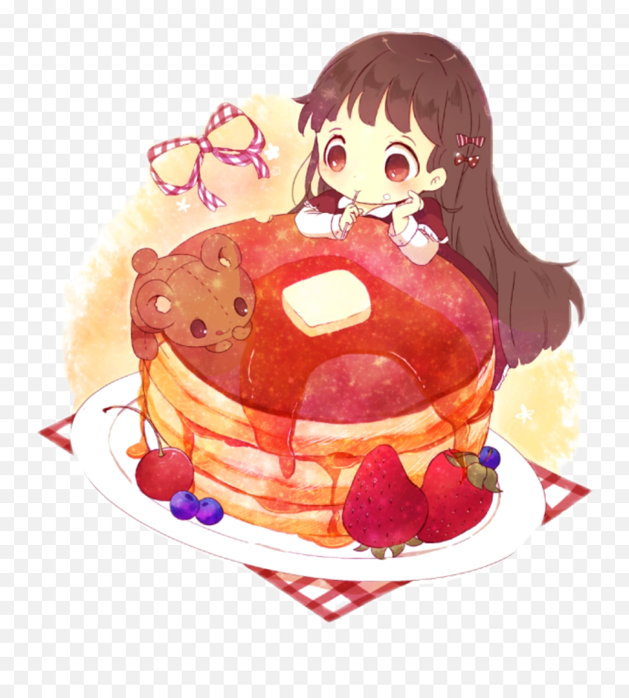 Pancakes Sticker Challenge - Chibi Anime Eating Cake Emoji,Panquesito Emoji