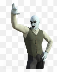 Elf In The Suit With The Raised Hand At White Background Emoji,Karate Chop Emoticon