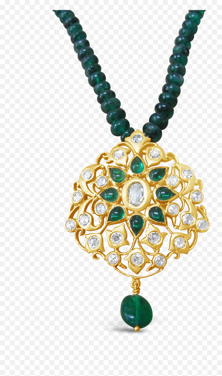 Emerald U0026 Diamond Floral Gold Pendant - Emerald Gold Pendant Emoji,Gold Chain Emoji