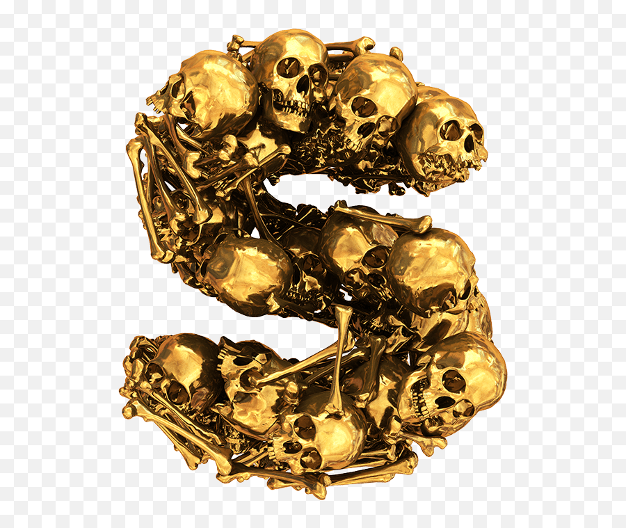Golden Skull Font In Search Of Adventures With Golden Typeface - Gold Skull Png Emoji,Skull & Acrossbones Emoticon