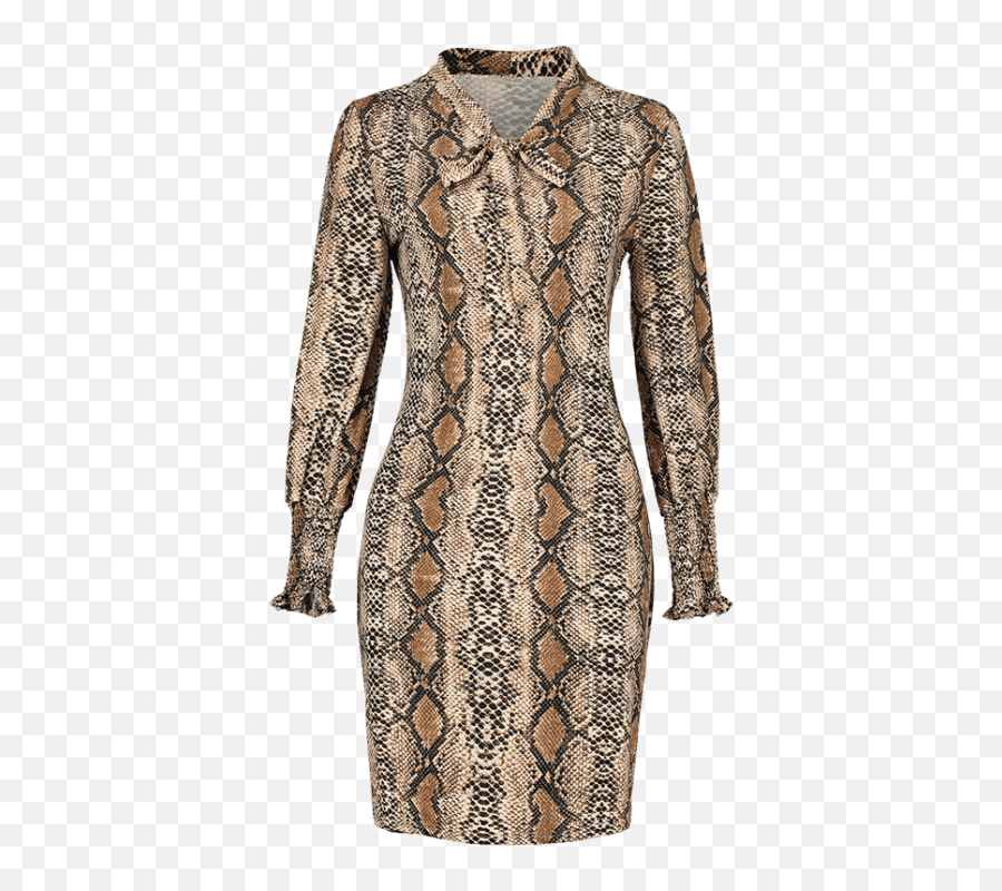 Snake Print Front Tied Long Sleeve Dress Multi Long Sleeve - Basic Dress Emoji,Bikini Emotion