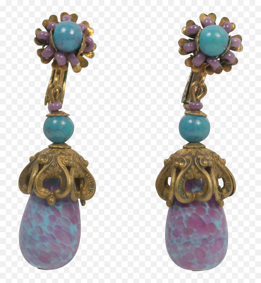 Purple Glass Bead Earrings - Solid Emoji,Turquoise Emotion
