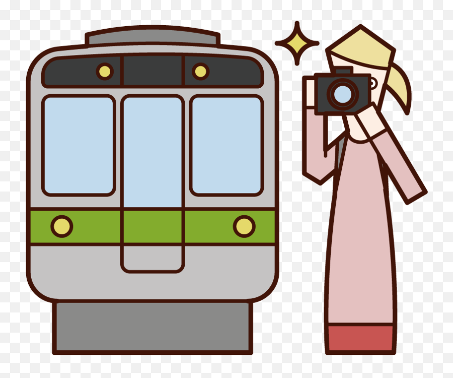 Illustration Of A Woman Taking A Picture Of A Train With A Emoji,Rail Emoji