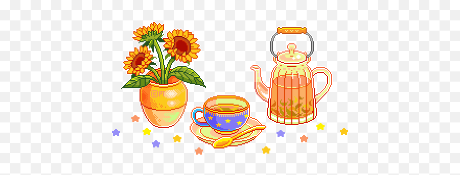 Sunflowers Pixel Pixelart Sticker - Transparent Tea Pixel Art Emoji,Kawaii Tea Set Emoji