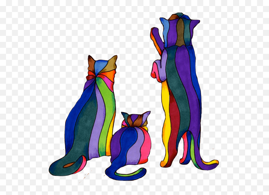 Painting Of Three Colorful Curious Cats With Stripes Emoji,Emotion Paint Blobs