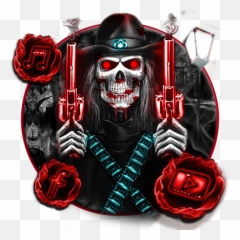Updated Skull Cowboy Launcher Theme Live Hd Wallpapers - Skull Fire Gun Emoji,Apple Skull Emoji 2018